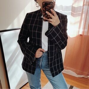 Banana Republic Dark Blue Inverted Collar Windowpane Plaid Blazer Size 14